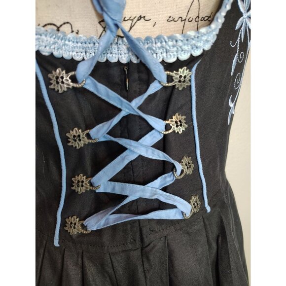 Dirndl Dress Navy Blue Embroidered Flower Oktoberfest Corset Size 38, US Medium - Picture 4 of 8